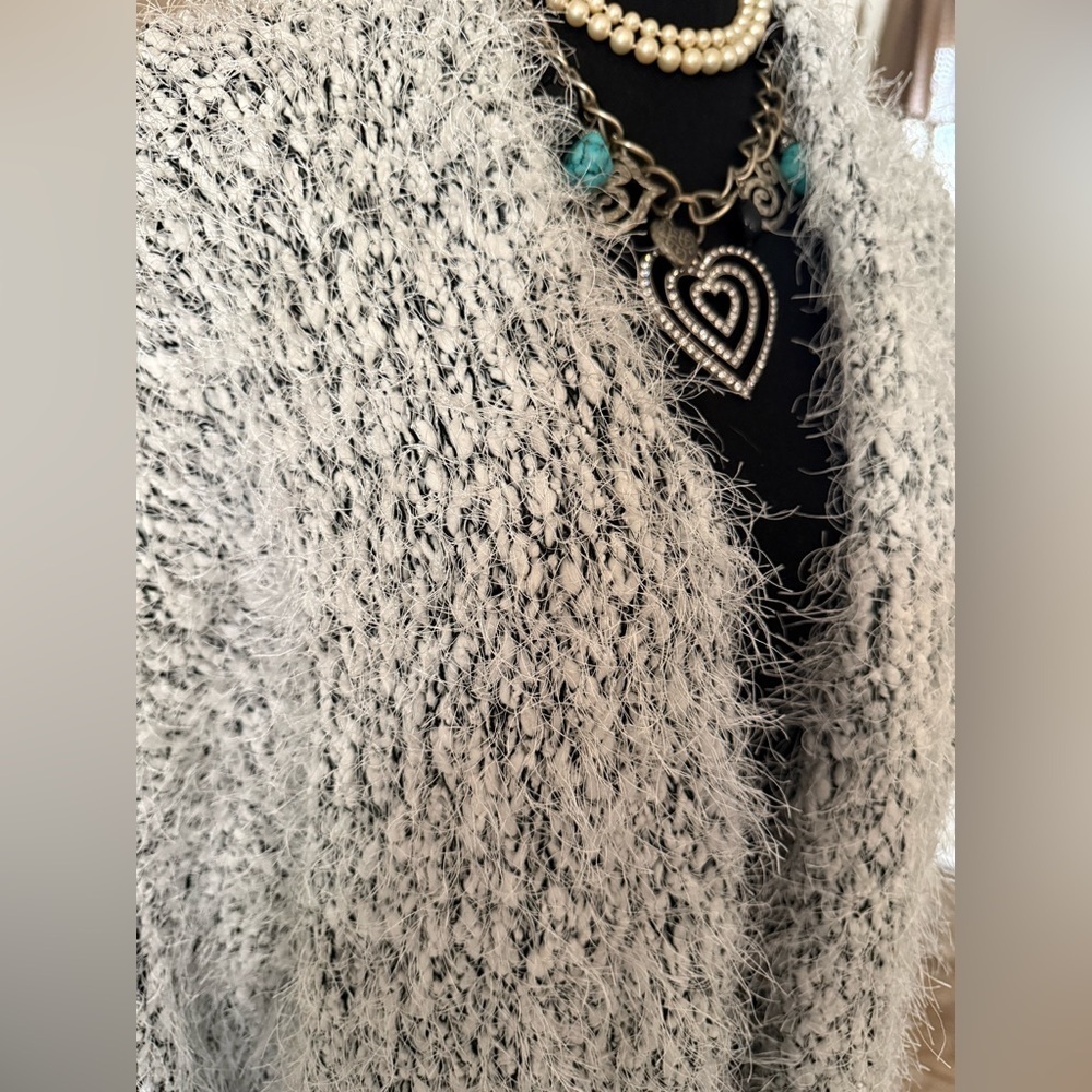 🔥Calvin Klein Soft Eyelash Knit Open-Front Cardigan Cozy Neutral Layer XL - Picture 3 of 12